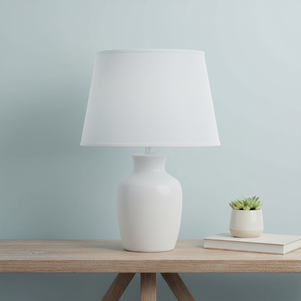 White Faux Silk Plain Drum Lamp Shade