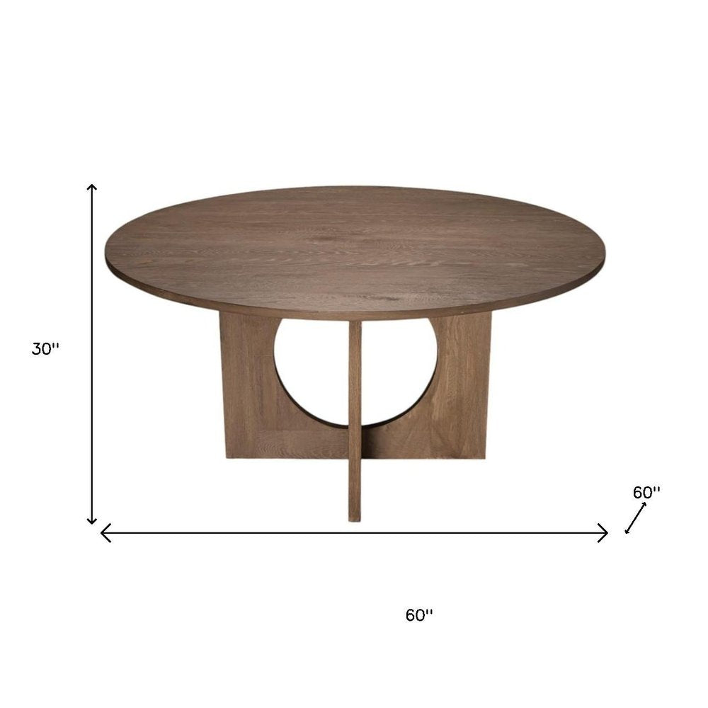 60" Natural Solid Wood Pedestal Base Round Top Dining Table
