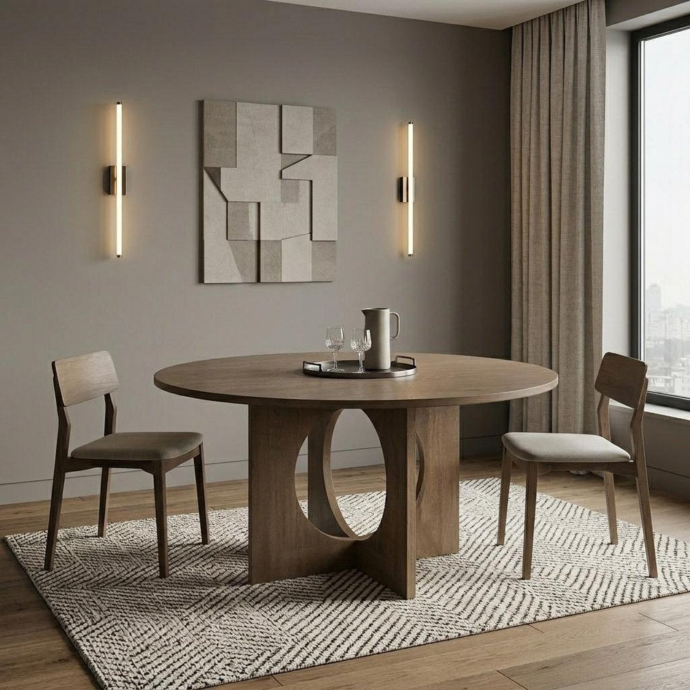 60" Natural Solid Wood Pedestal Base Round Top Dining Table