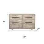57" Gray Solid Wood Six Drawer Dresser