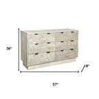 57" Gray Carved Geometric Solid Wood Six Drawer Dresser