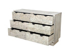 57" Gray Carved Geometric Solid Wood Six Drawer Dresser