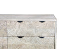 57" Gray Carved Geometric Solid Wood Six Drawer Dresser