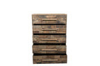 35" Brown Carved Geometric Solid Wood Five Drawer Dresser