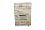 35" Gray Carved Geometric Solid Wood Five Drawer Dresser