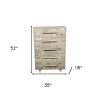 35" Gray Carved Geometric Solid Wood Five Drawer Dresser