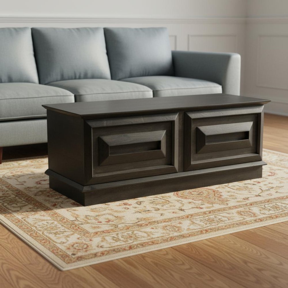 52" Dark Brown Solid Wood Ottoman With Storage
