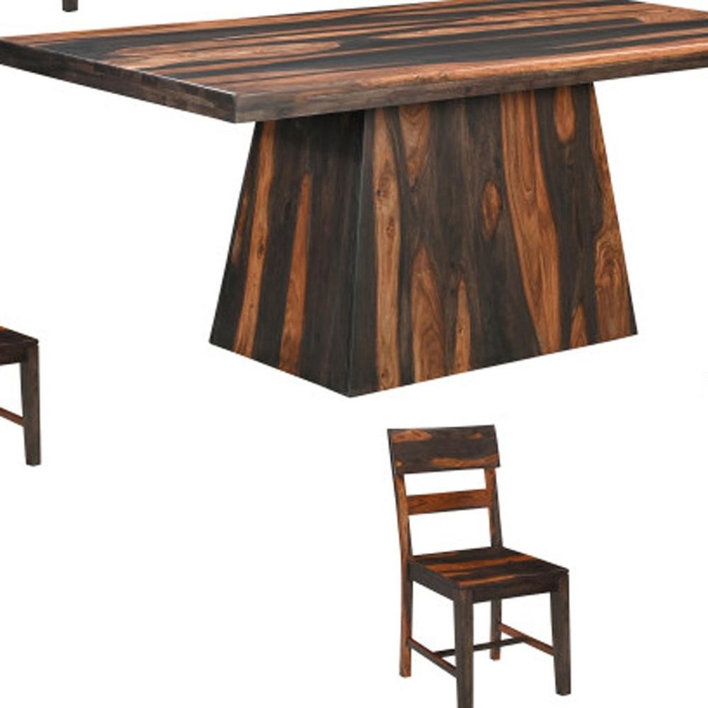 Seven Piece Brown Solid Wood Dining Set with Six Chairs