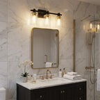 19" Black And Gold Metal and Glass Three Light Bath Bar Vanity Light