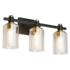 19" Black And Gold Metal and Glass Three Light Bath Bar Vanity Light