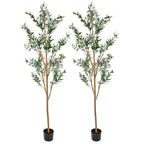 Set Of Two 84" Green Artificial Olive Trees in a Black Pot
