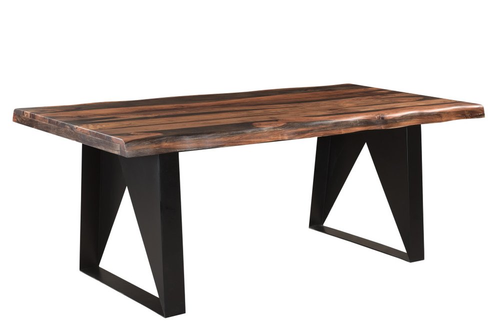 Seven Piece Brown and Black Solid Wood Dining Set with Six Chairs and One Bench