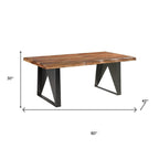 Seven Piece Brown and Black Solid Wood Dining Set with Six Chairs and One Bench