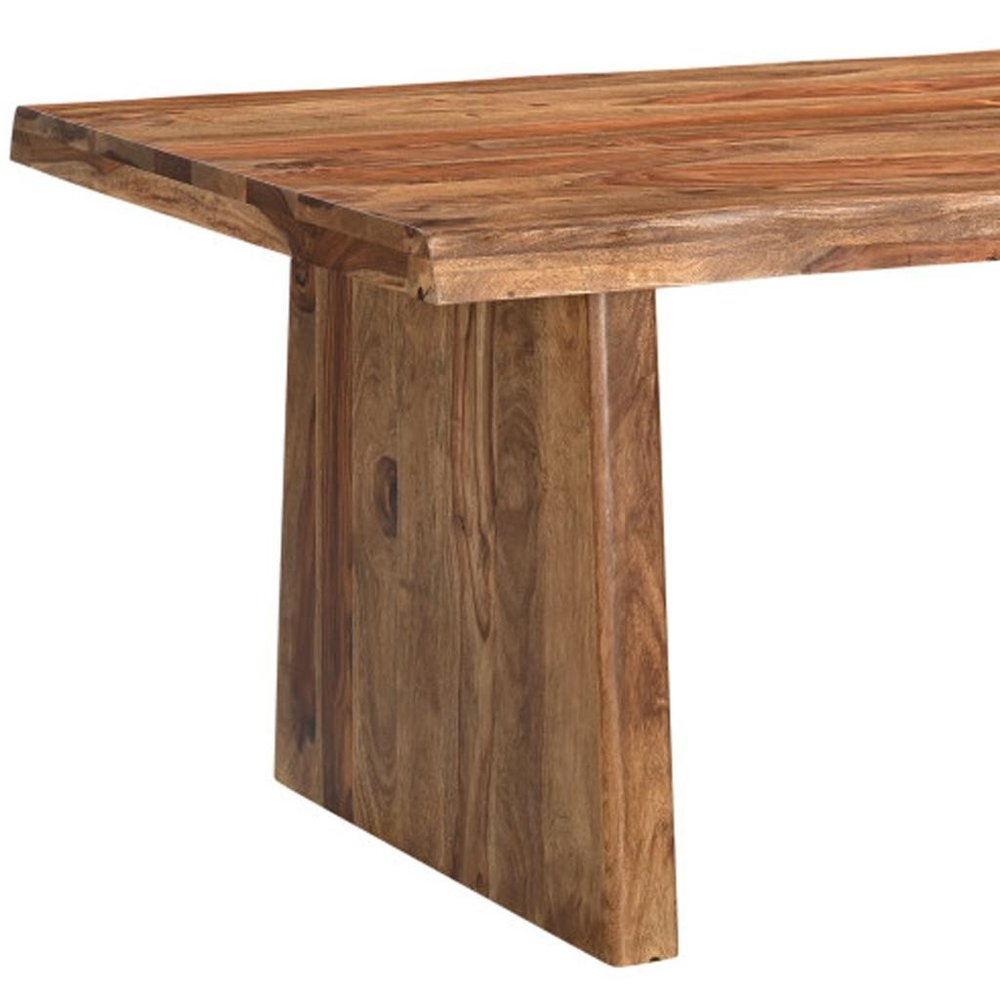 Seven Piece Brown Solid Wood Dining Set with Six Chairs and One Bench