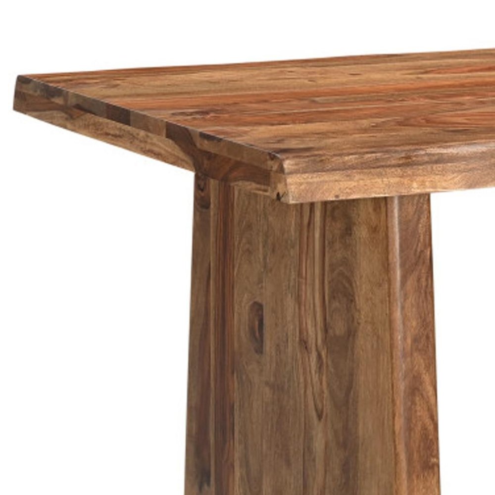 Seven Piece Brown Solid Wood Dining Set with Six Chairs and One Bench