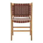 Set of Two Brown Solid Wood and Leather Dining Side Chairs