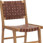 Set of Two Brown Solid Wood and Leather Dining Side Chairs