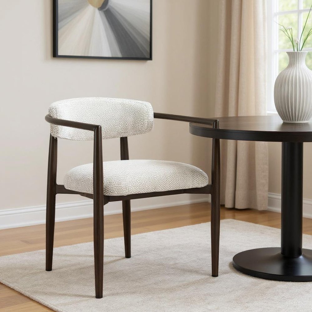White And Black Aluminum Open Back Dining Arm Chair