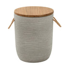 14" Natural and Gray Solid Wood and Faux Concrete Round Outdoor Side Table