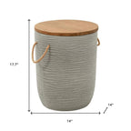 14" Natural and Gray Solid Wood and Faux Concrete Round Outdoor Side Table