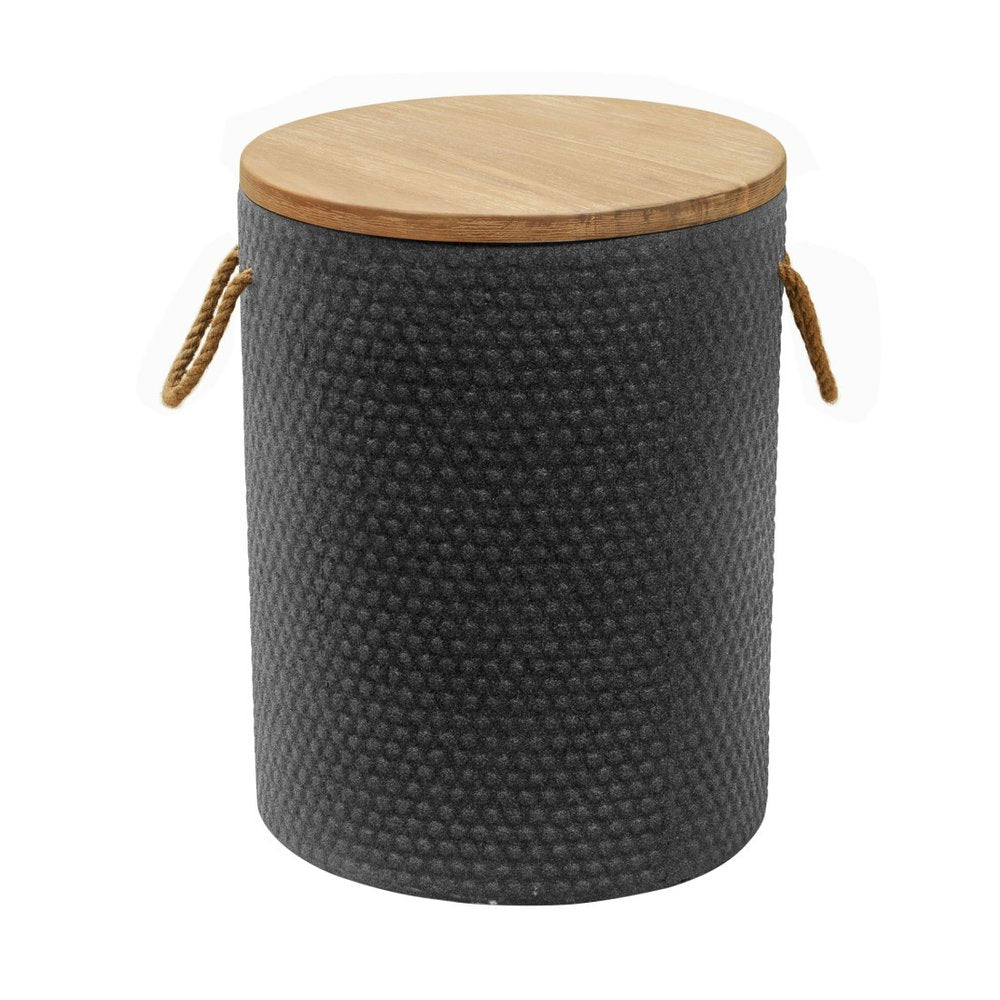 14" Natural and Black Solid Wood and Faux Concrete Round Outdoor Side Table