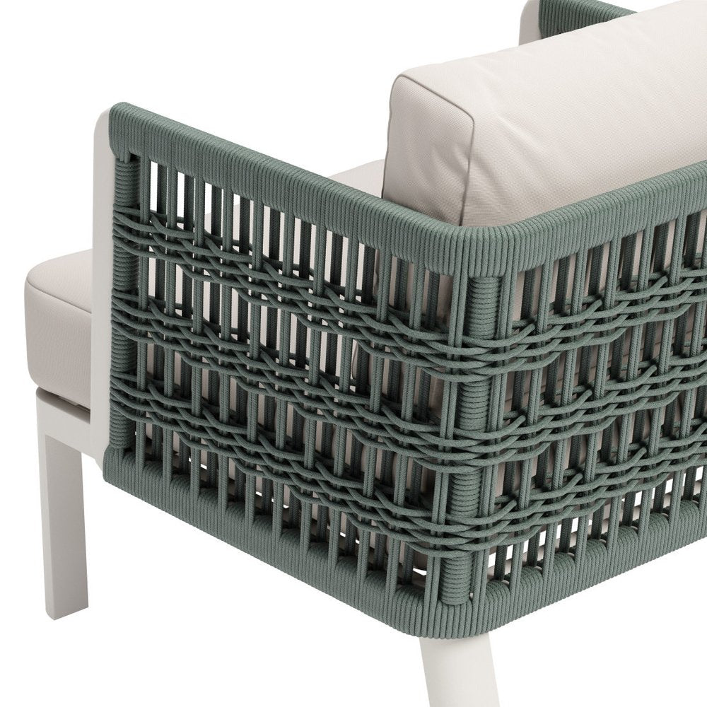 27" Green And White Aluminum Outdoor Accent Chair with White Cushion