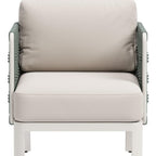 27" Green And White Aluminum Outdoor Accent Chair with White Cushion