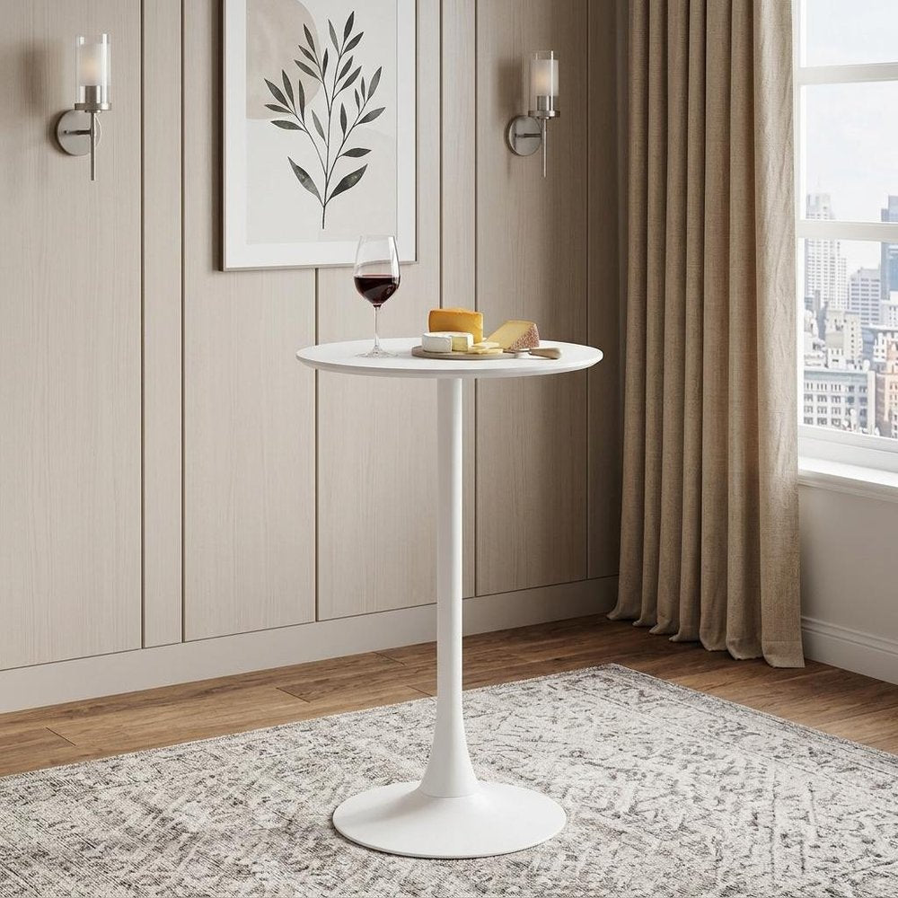 24" White Wood and Steel Rounded Bar Table