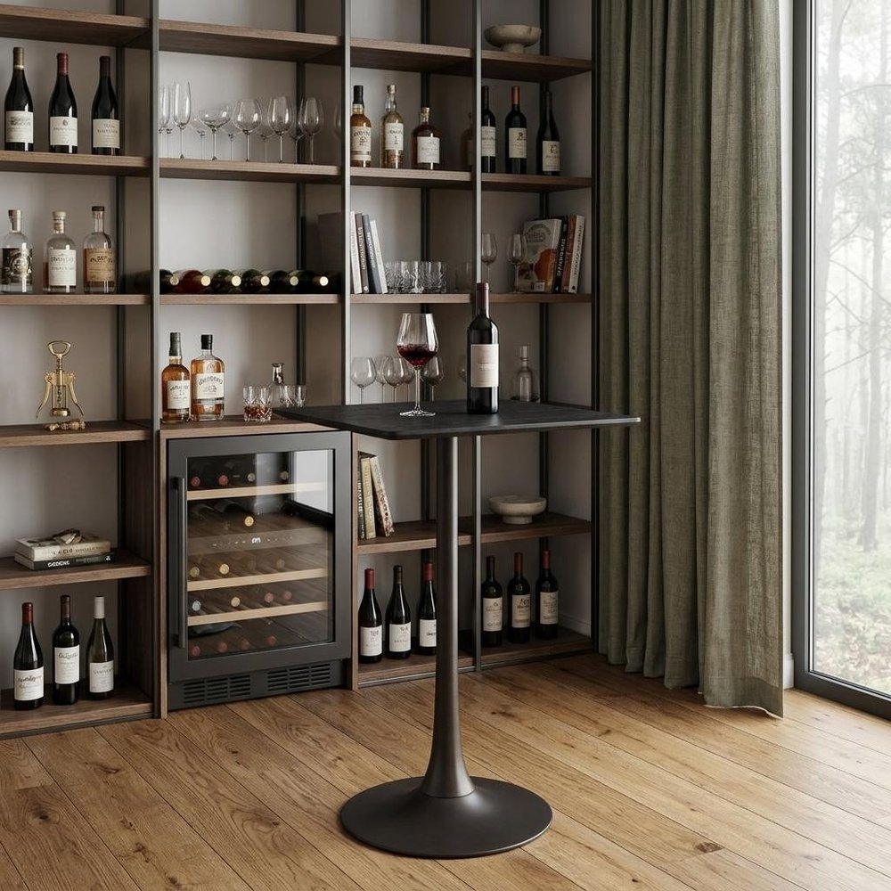 24" Black Wood and Steel Square Bar Table