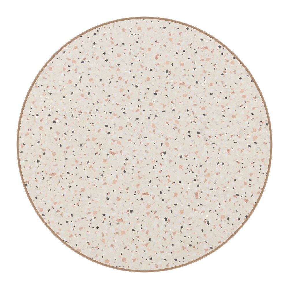 24" Beige and Gold Faux Terrazzo and Steel Rounded Bar Table