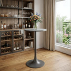 24" Gray and Black Faux Terrazzo and Steel Rounded Bar Table