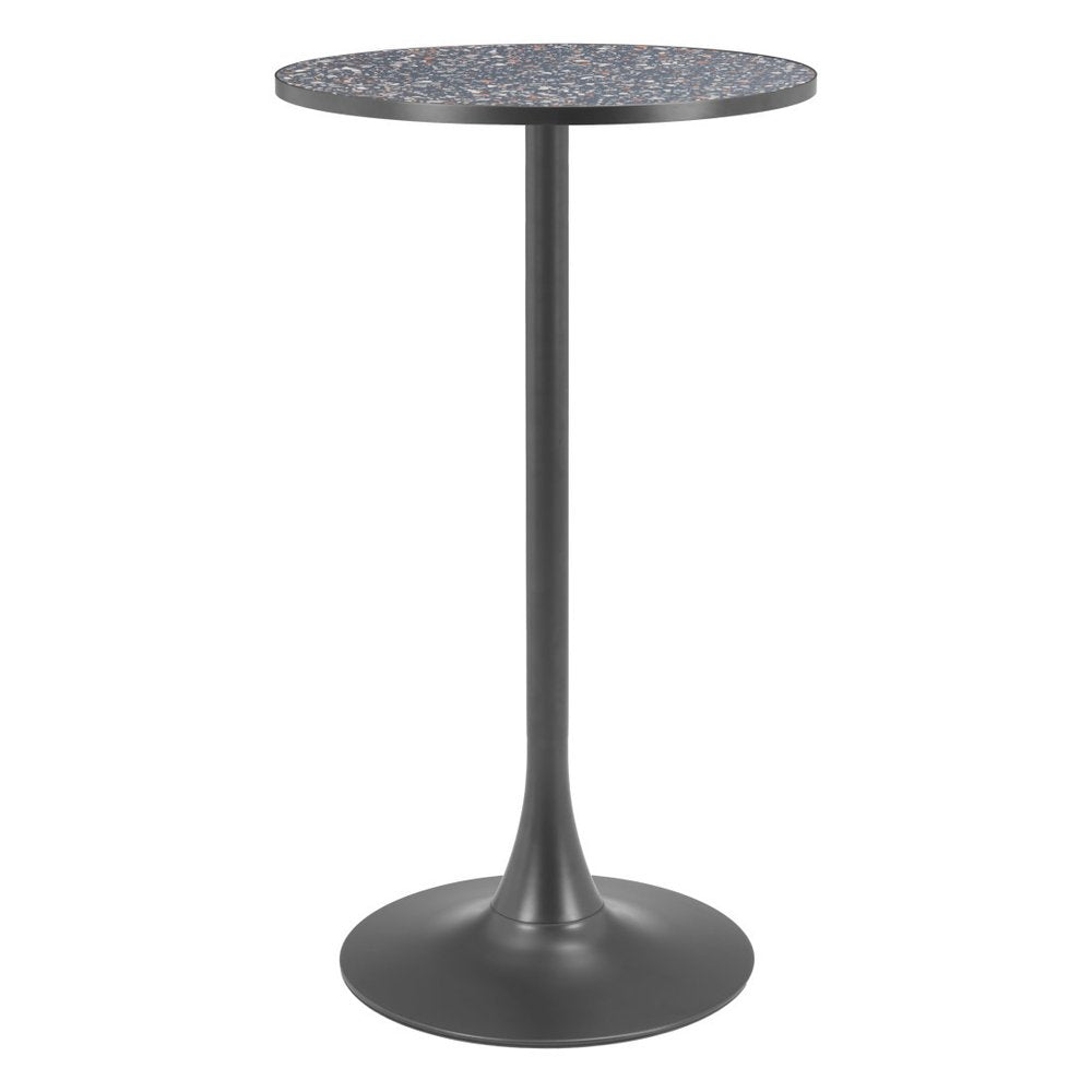 24" Black Faux Terrazzo and Steel Rounded Bar Table