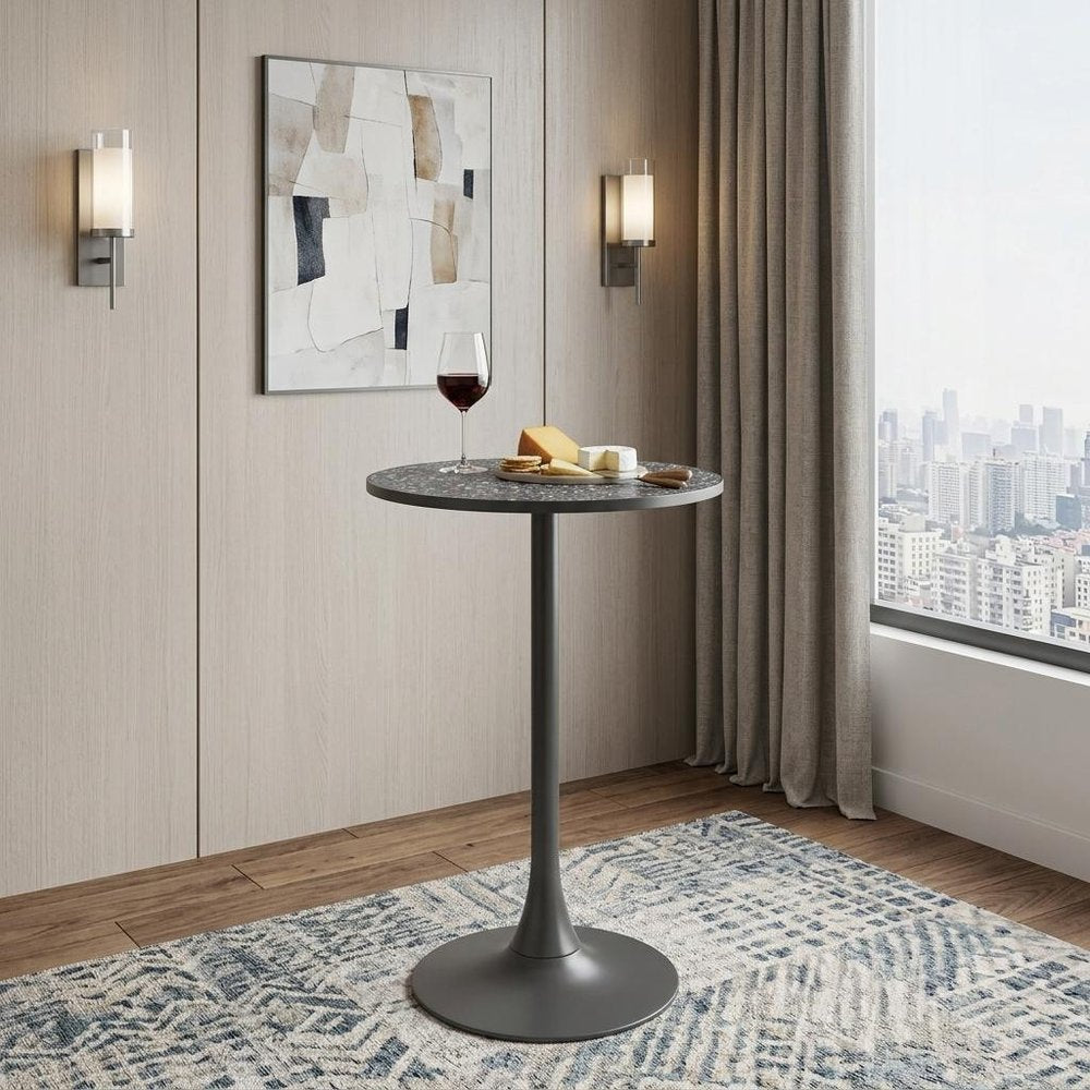 24" Black Faux Terrazzo and Steel Rounded Bar Table
