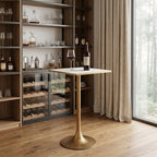 24" Beige and Gold Faux Terrazzo and Steel Square Bar Table