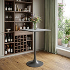 24" Gray and Black Faux Terrazzo and Steel Square Bar Table