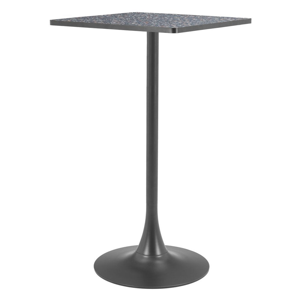24" Black Faux Terrazzo and Steel Square Bar Table