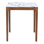 32" White and Natural Faux Marble and Solid Wood Square Bar Table