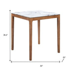 32" White and Natural Faux Marble and Solid Wood Square Bar Table