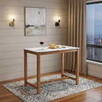 48" White and Natural Faux Marble and Solid Wood Rectangular Bar Table