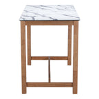 48" White and Natural Faux Marble and Solid Wood Rectangular Bar Table
