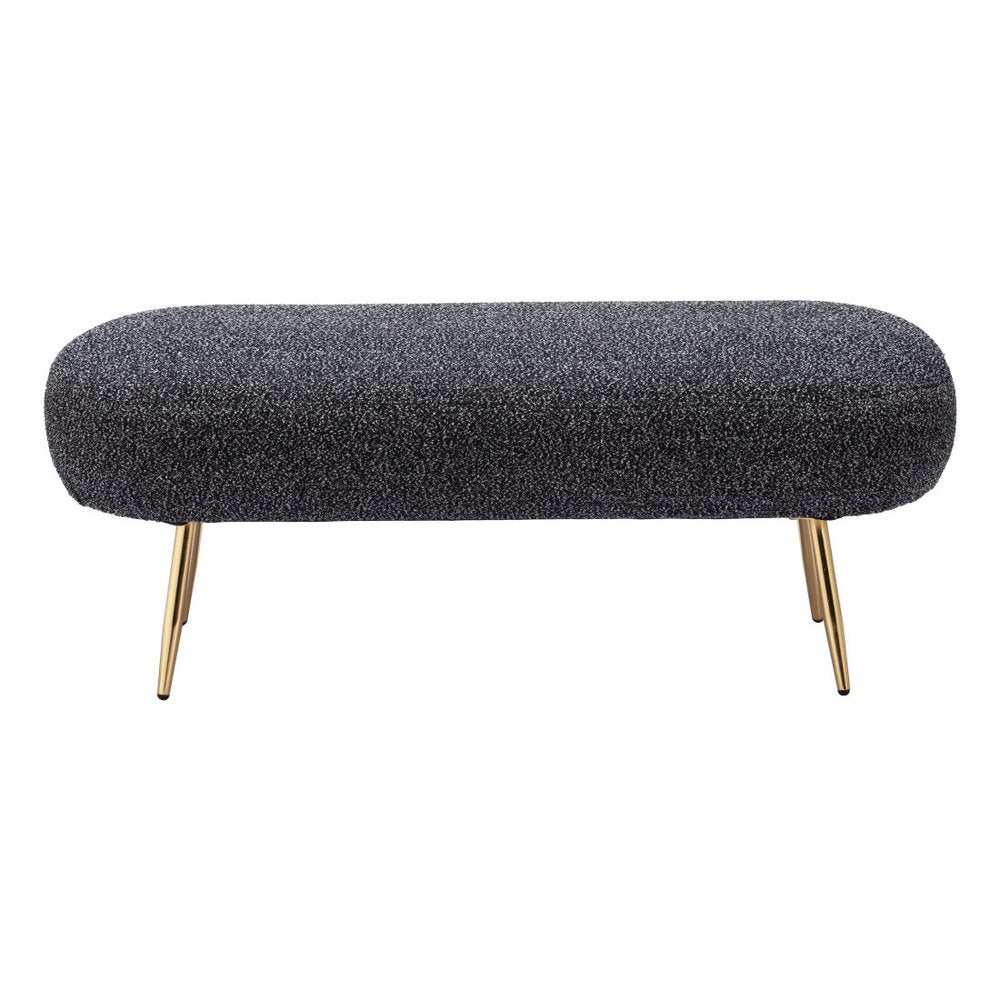 48" Black And Gold Velvet And Steel Upholstered Bench