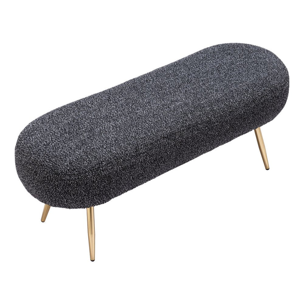 48" Black and Gold Velvet and Steel Upholstered Bench