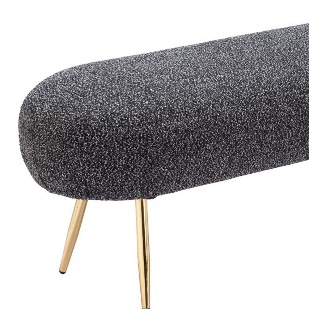48" Black and Gold Velvet and Steel Upholstered Bench