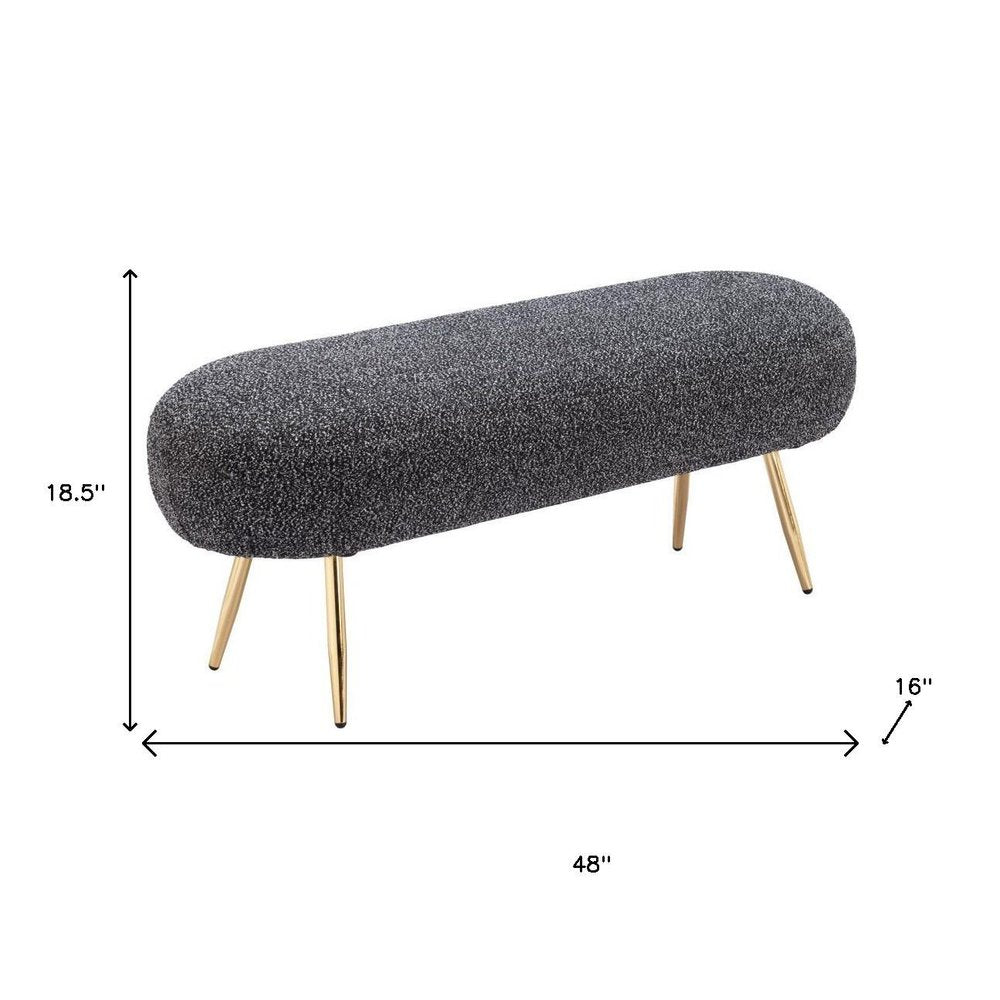 48" Black And Gold Velvet And Steel Upholstered Bench