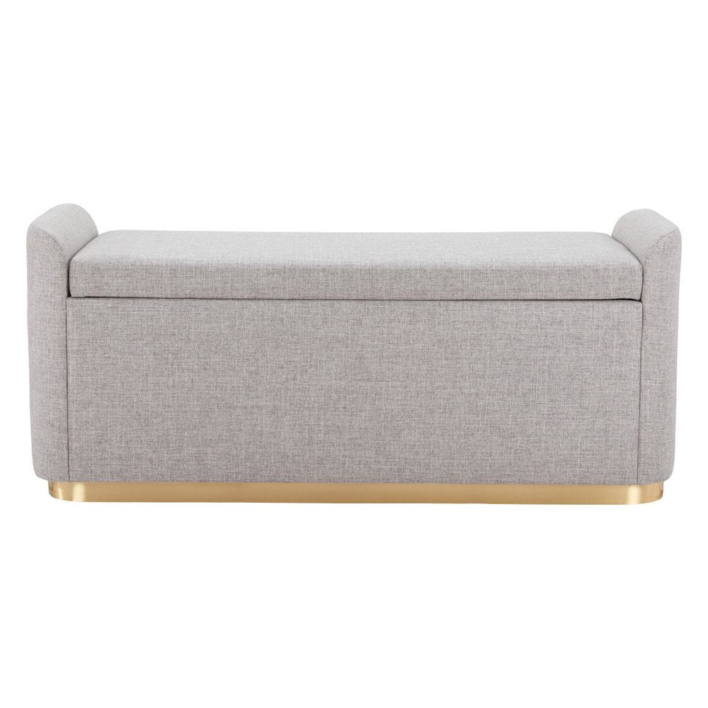48" Gray and Gold Fabric Upholstered Storage Bench With Flip Top