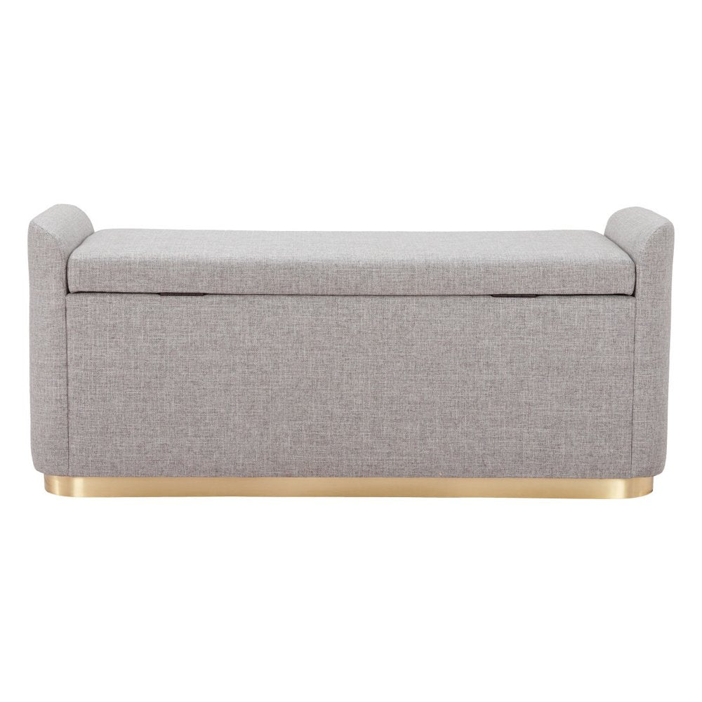 48" Gray and Gold Fabric Upholstered Storage Bench With Flip Top