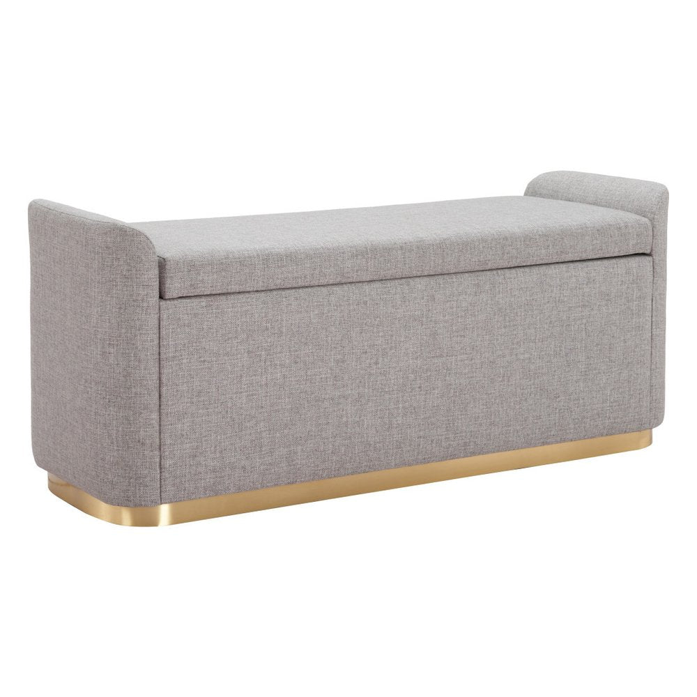48" Gray and Gold Fabric Upholstered Storage Bench With Flip Top