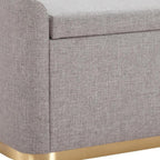 48" Gray and Gold Fabric Upholstered Storage Bench With Flip Top