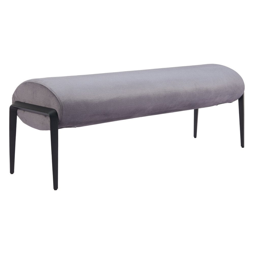 54" Gray And Black Velvet And Steel Upholstered Specialty Bench