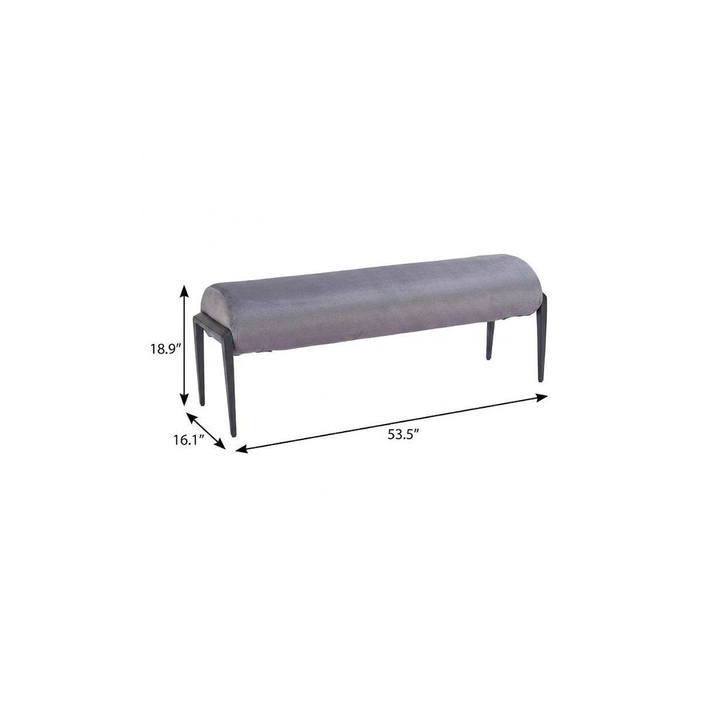54" Gray And Black Velvet And Steel Upholstered Specialty Bench